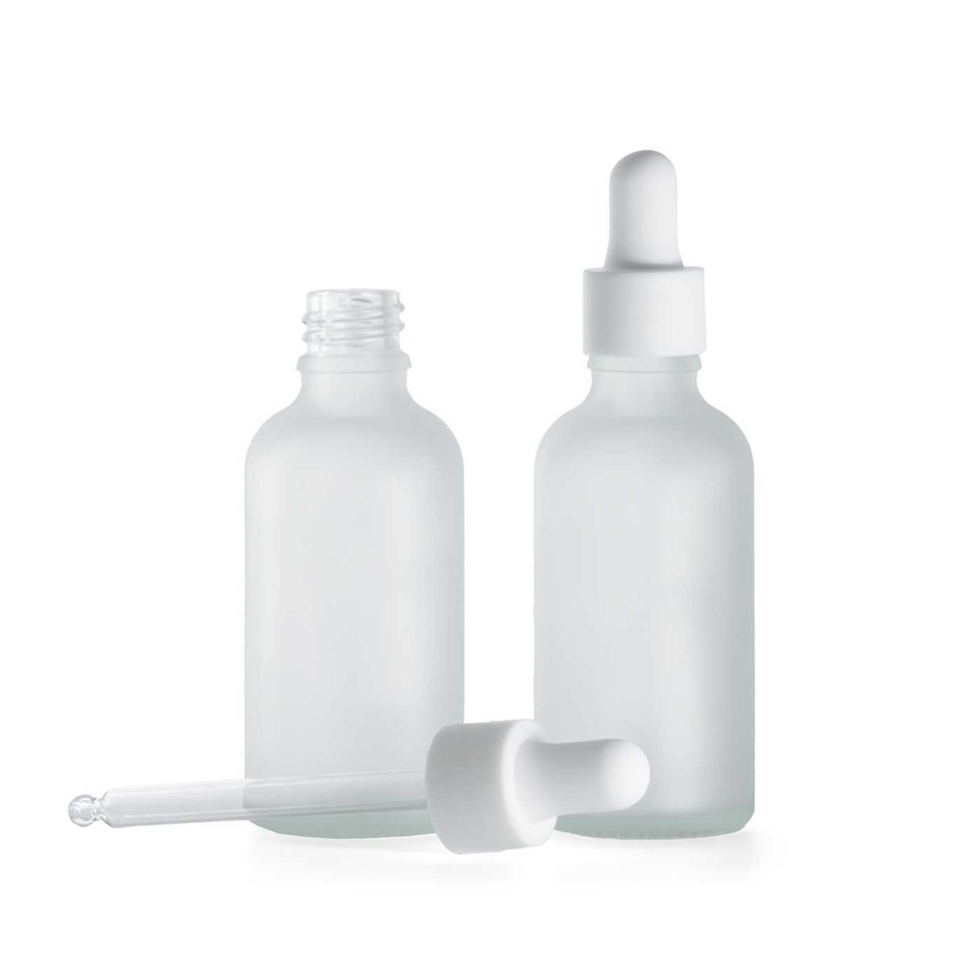Átlátszó fagyasztott üvegpalack, fehér matt sima cseppentő, 50 ml