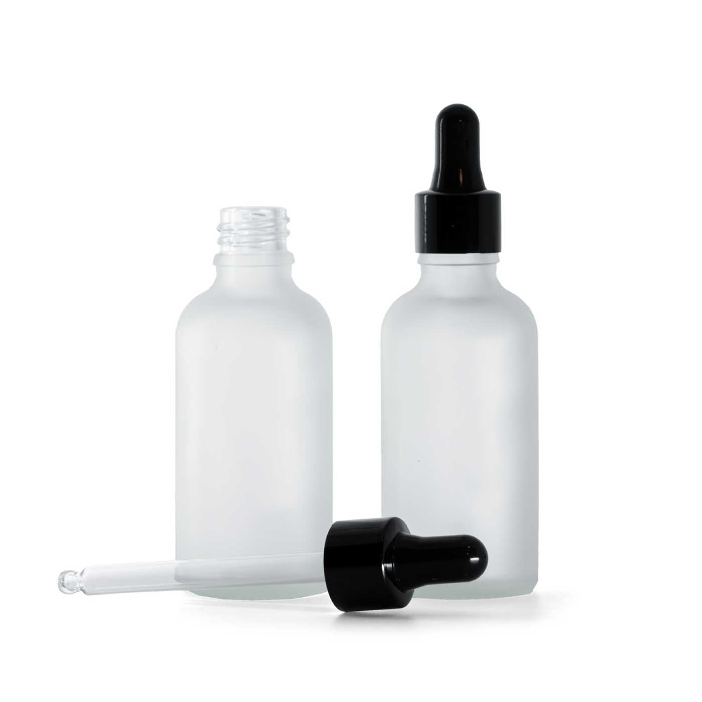 Flacon en verre givré transparent, compte-gouttes noir brillant, 50 ml