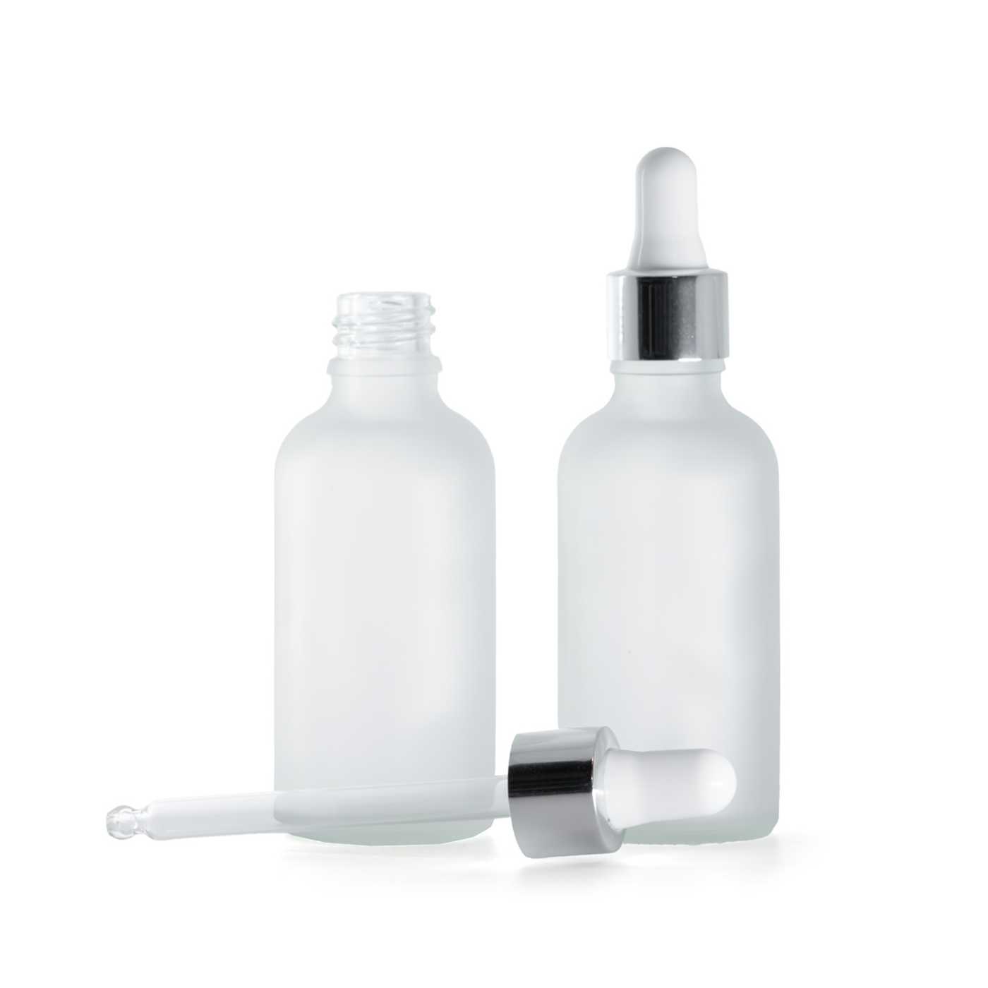 Sklenená fľaška, priehľadná mliečna, strieborné kvapátko, 50 ml
