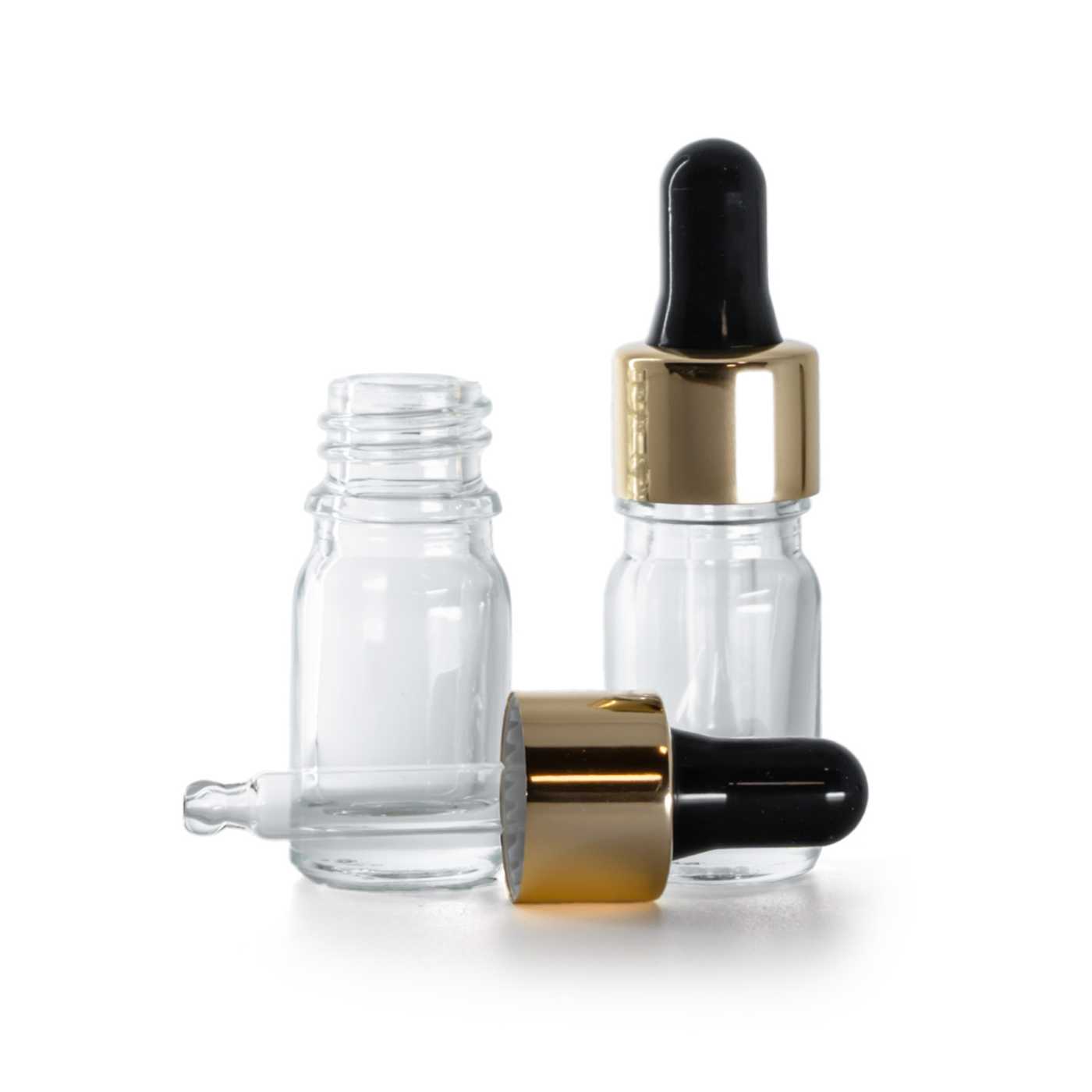 Butelka szklana, przezroczysta, czarno-złoty kroplomierz, 5 ml