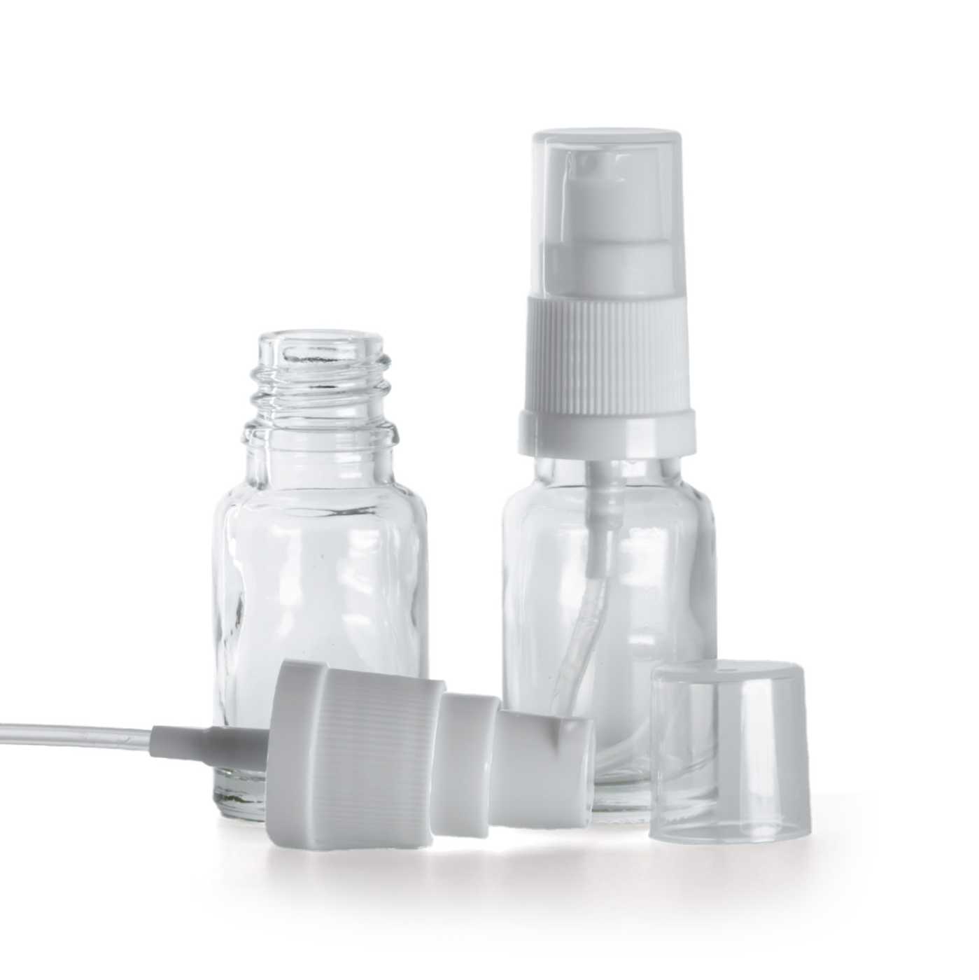 Butelka szklana, przezroczysta, biały dozownik, 10 ml
