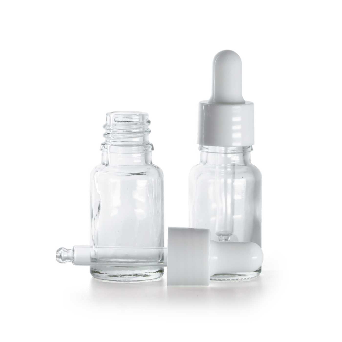 Sklenená fľaška, priehľadná, biele lesklé kvapátko, 10 ml