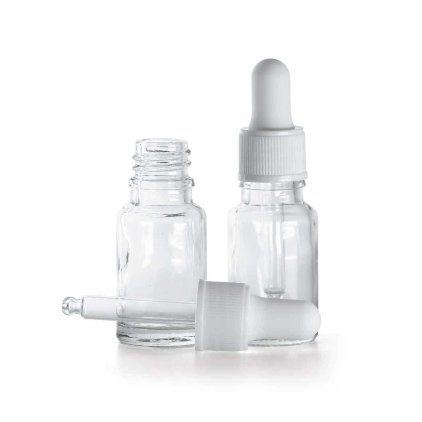 Sklenená fľaška, priehľadná, biele matné kvapátko, 10 ml