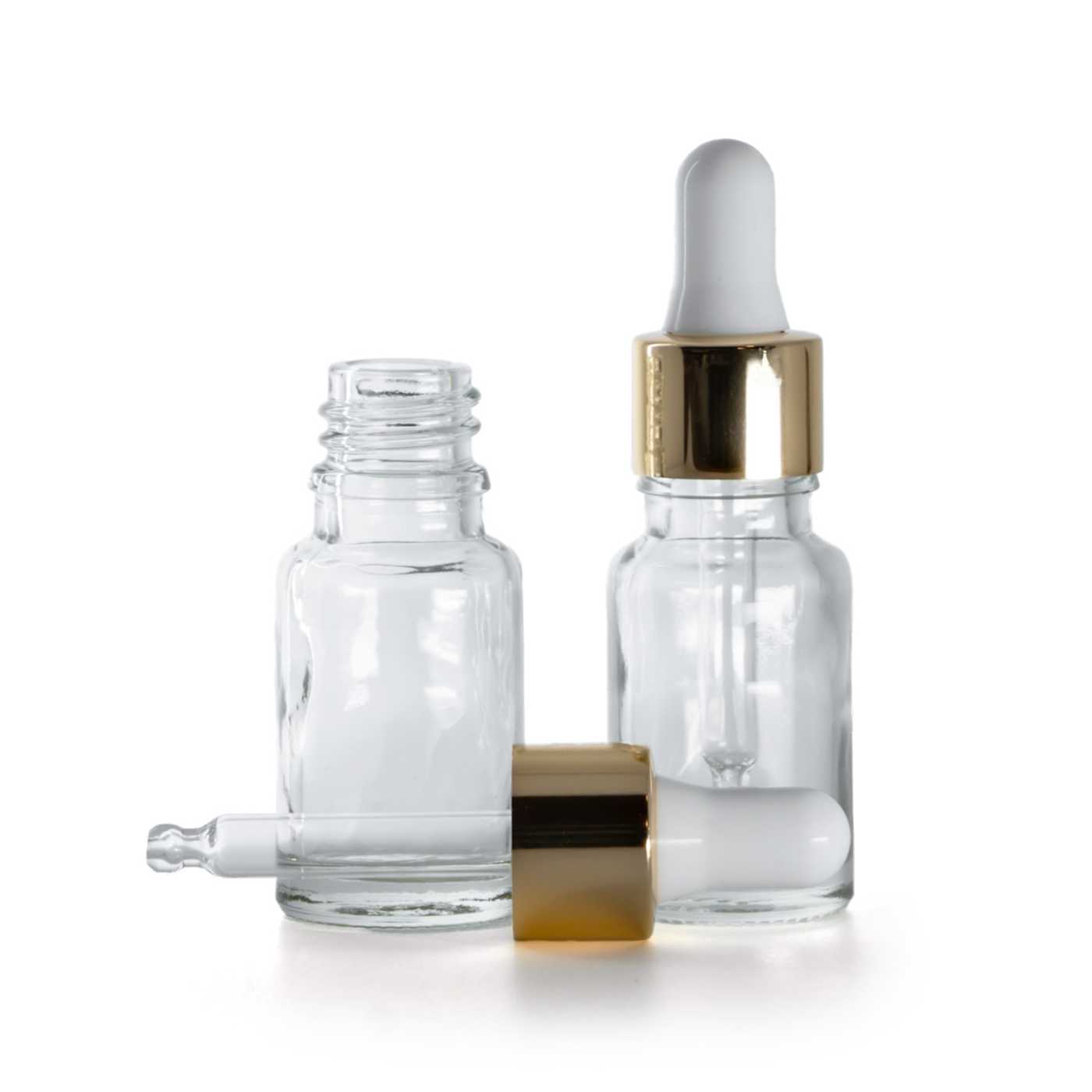 Sklenená fľaška, priehľadná, bielo-zlaté kvapátko, 10 ml