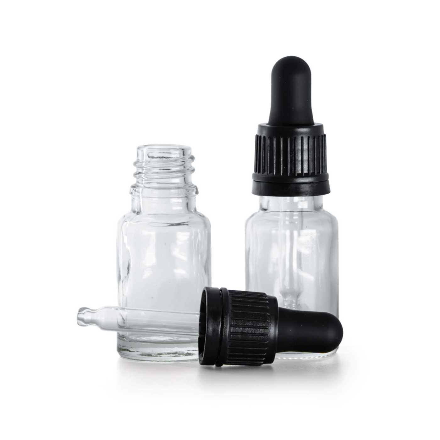 Sklenená fľaška, priehľadná, čierne kvapátko, 10 ml