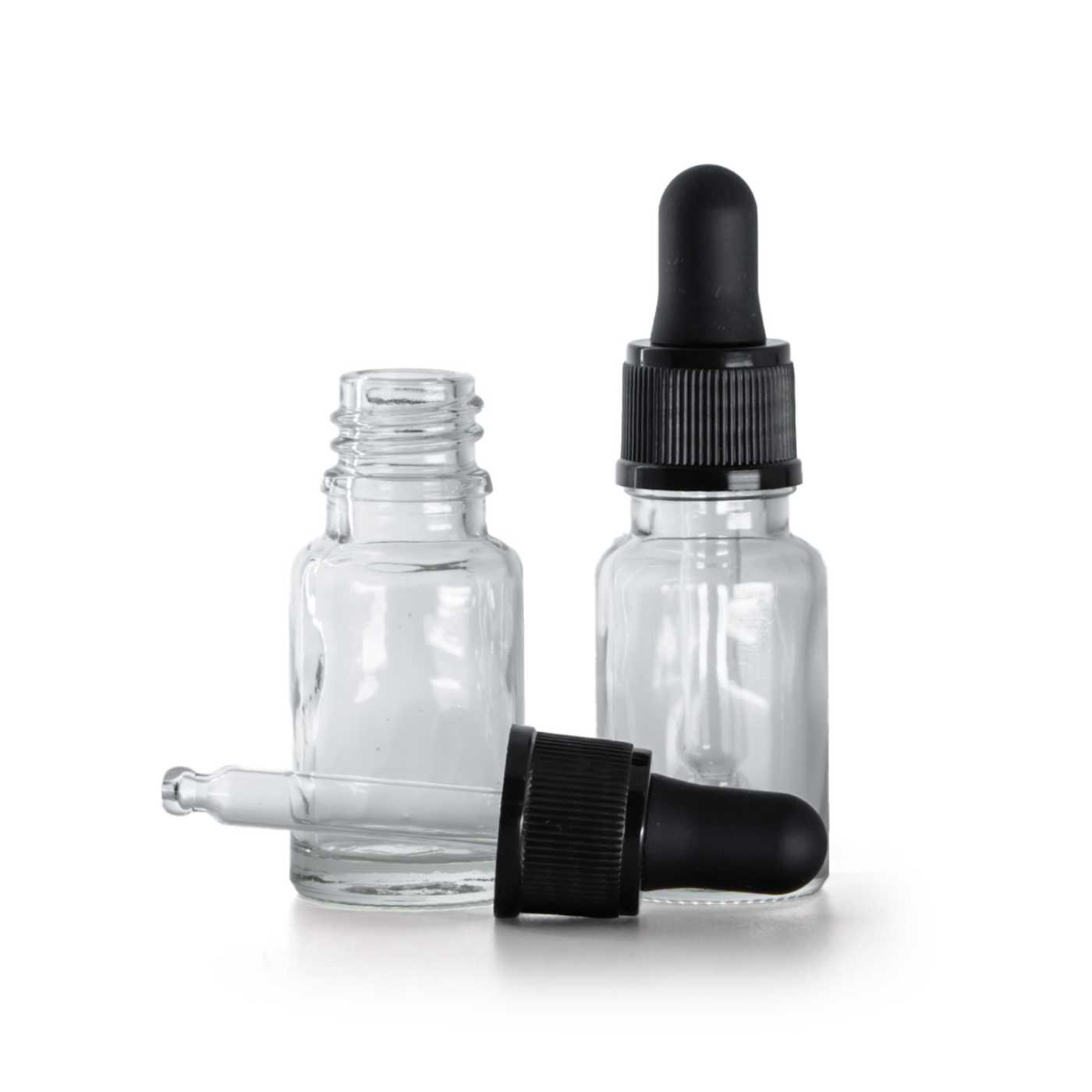 Sklenená fľaška, priehľadná, kvapátko čierne, 10 ml