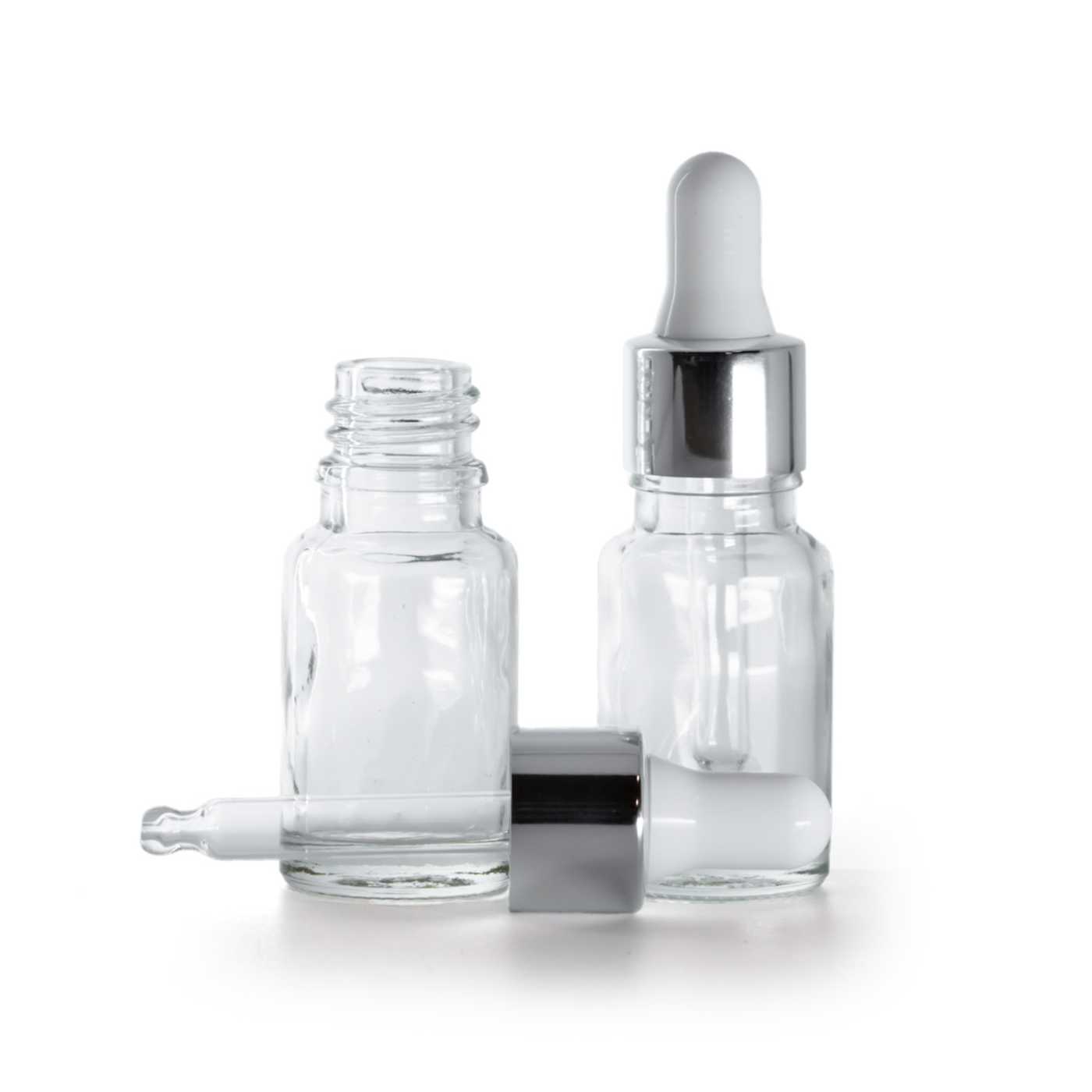 Sklenená fľaška, priehľadná, strieborné kvapátko, 10ml