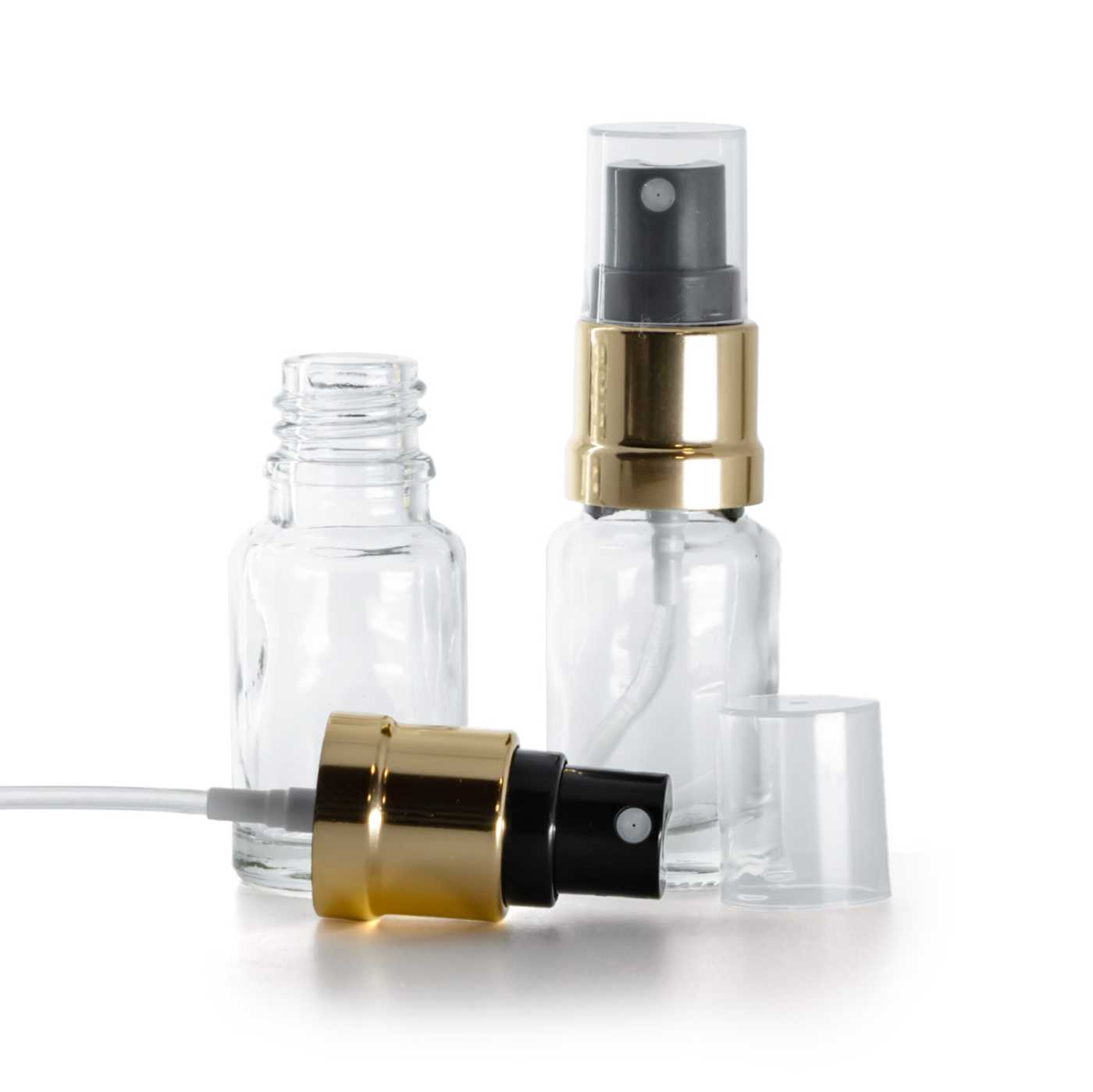 Flacon en verre transparent avec pompe spray noir or 10 ml
