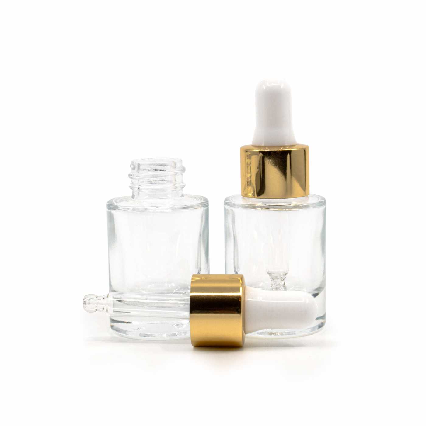 Flacon en verre transparent à fond épais avec compte-gouttes blanc et doré, 10 ml