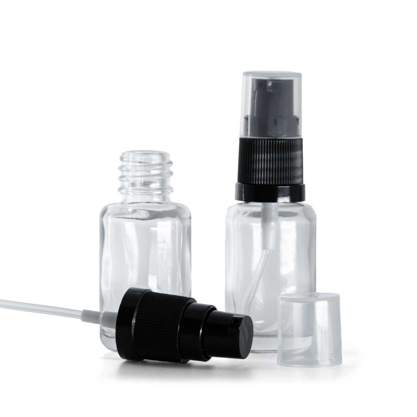 Átlátszó kerek üvegpalack krémpumpával 12 ml