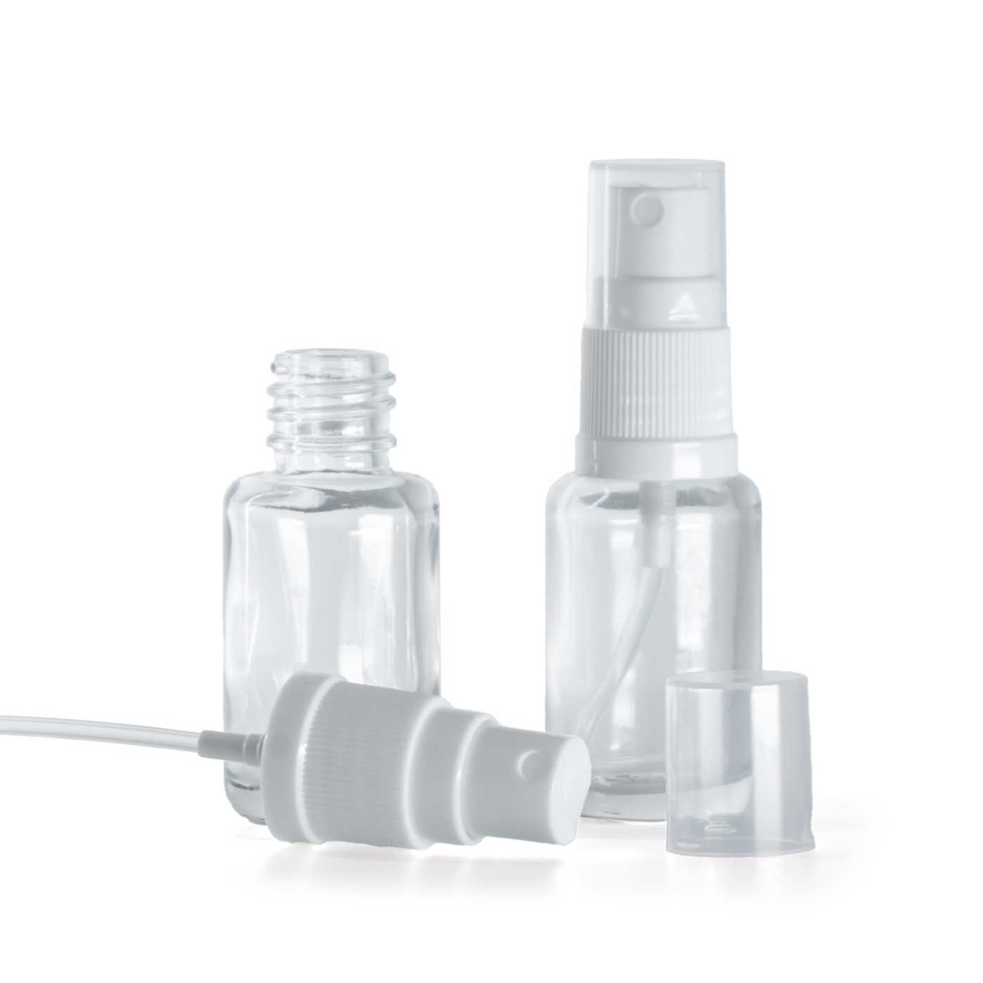 Flacon en verre transparent rond avec pompe spray blanche 12 ml