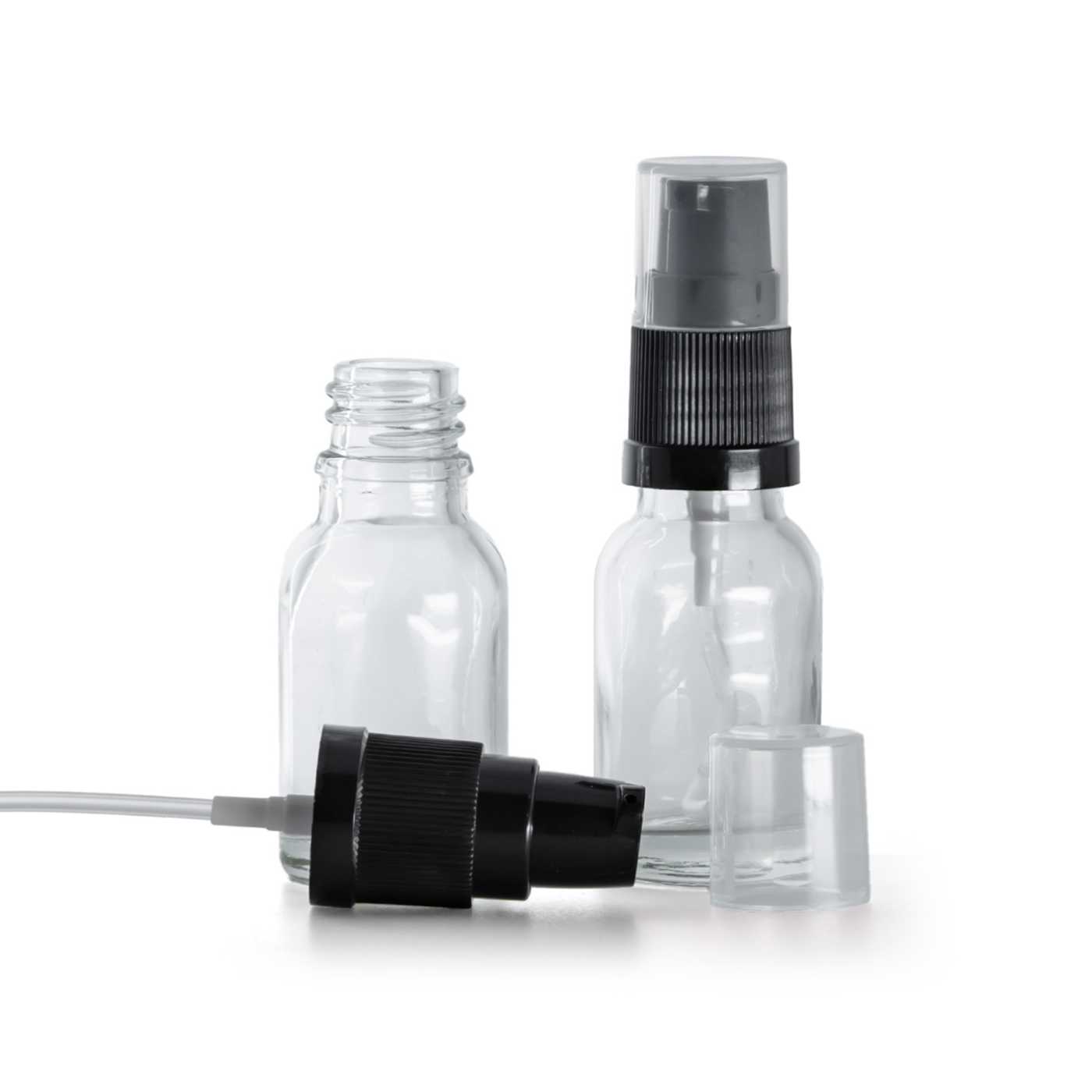 Átlátszó üvegpalack krémadagoló pumpával 15 ml