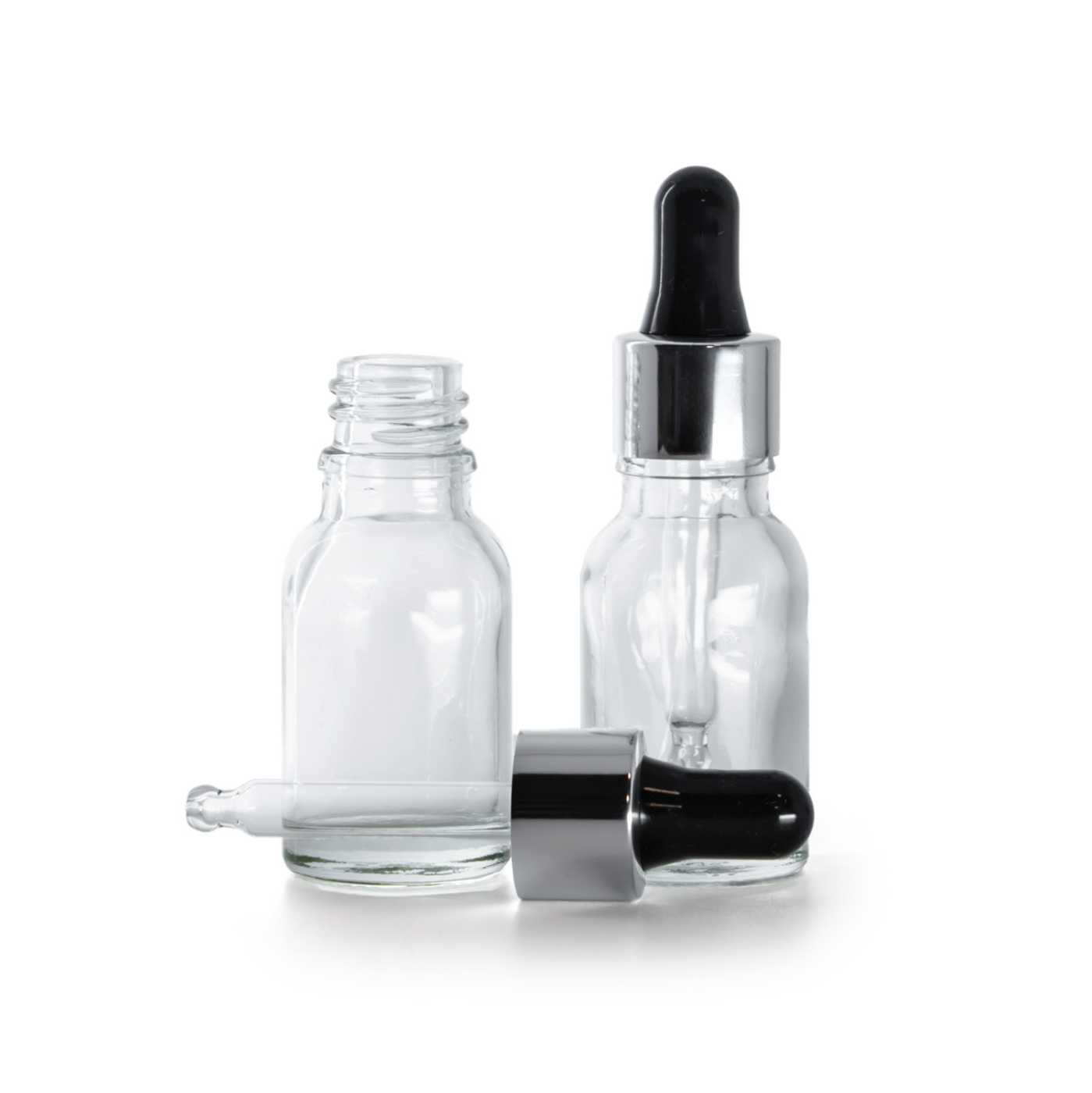 Flacon en verre transparent avec compte-gouttes noir argenté 15 ml