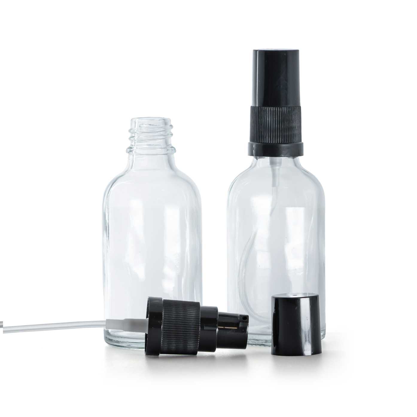 Butelka szklana, przezroczysta, dozownik do kremów z czarnym wierzchem, 30 ml