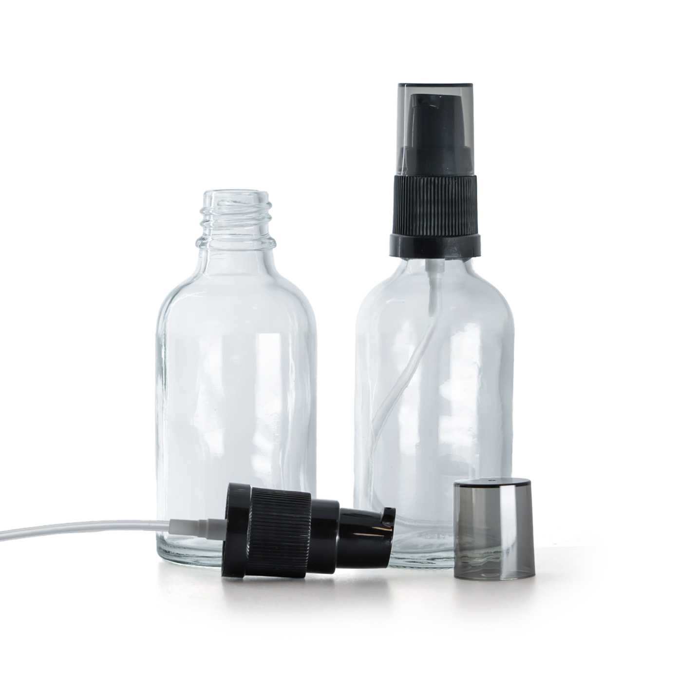 Flacon en verre transparent, distributeur de crème avec surcapuchon fumé, 30 ml