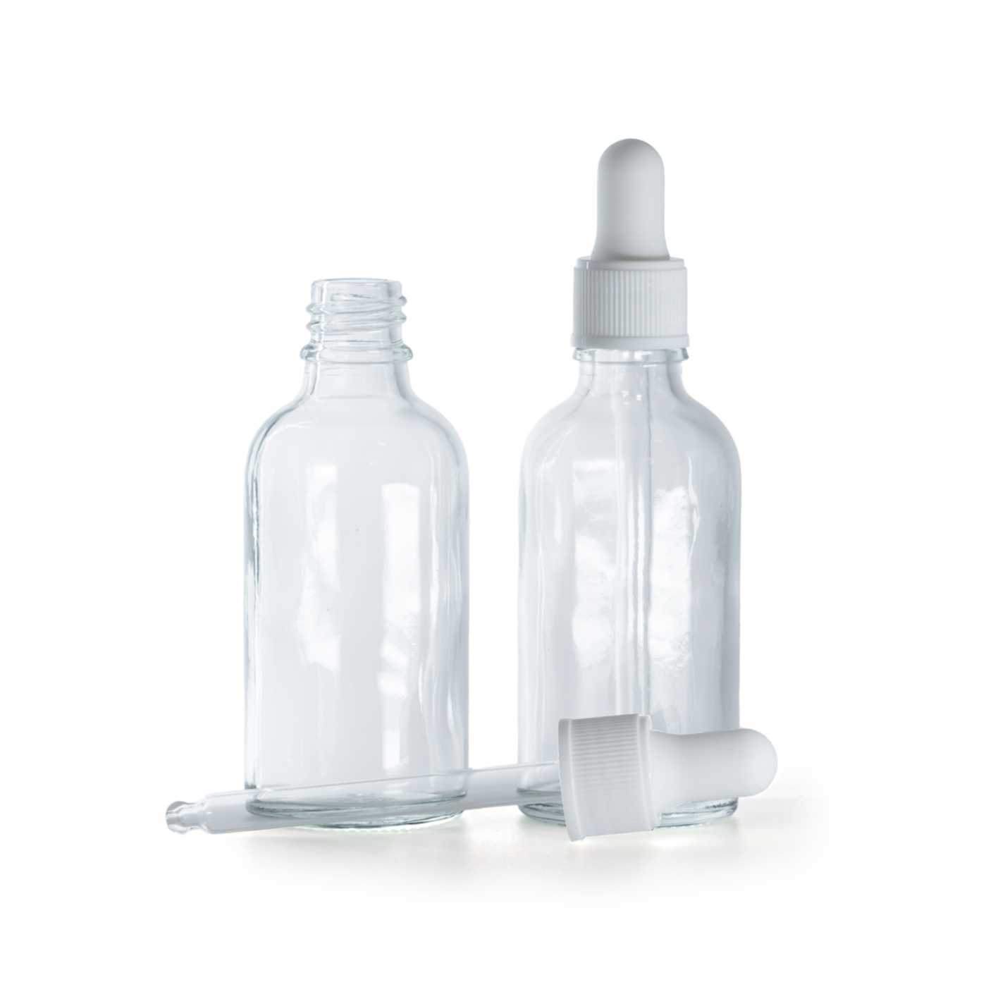 Butelka szklana, przezroczysta, biały matowy kroplomierz, 30 ml