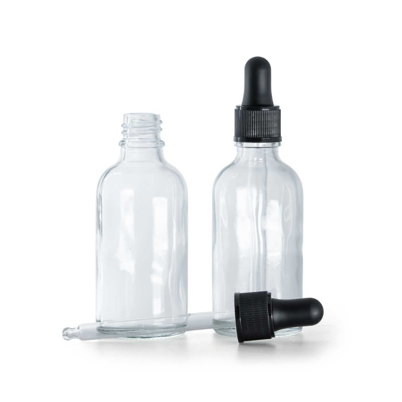 Butelka szklana przezroczysta, kroplomierz czarny matowy, 30 ml