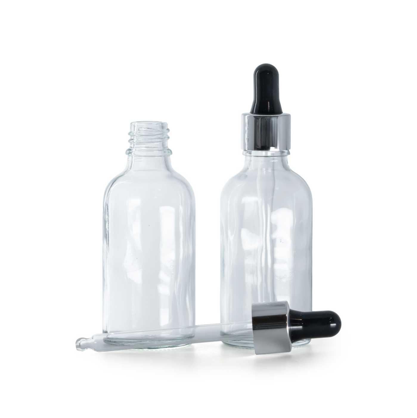 Flacon en verre transparent avec pipette noir argenté 30 ml