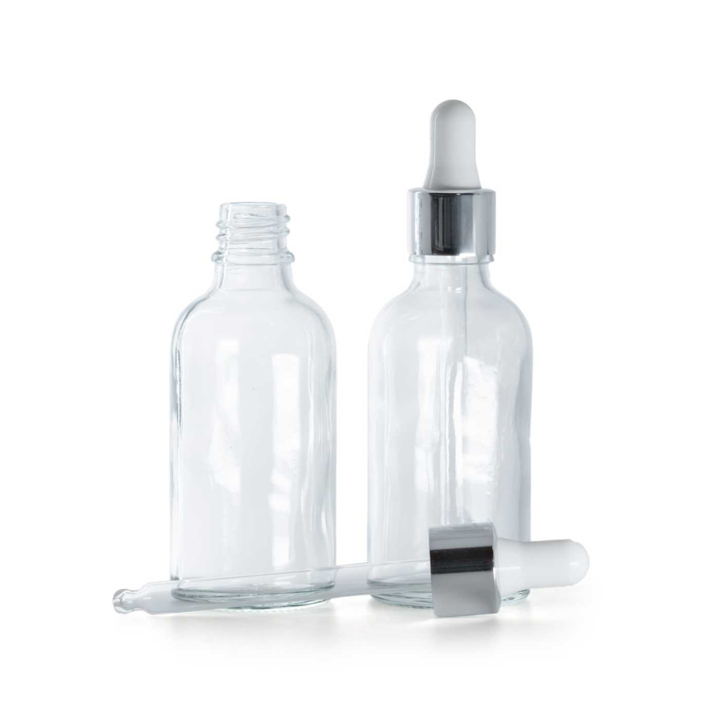 Flacon en verre transparent avec compte-gouttes argent brillant 30 ml