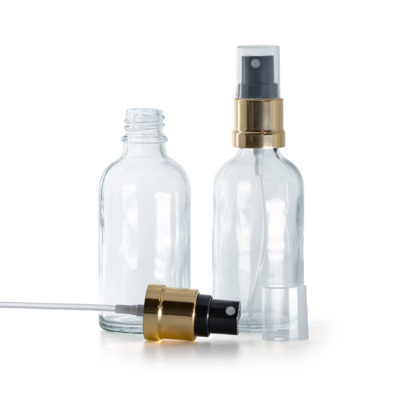 Flacon en verre transparent avec pompe spray noir or 30 ml