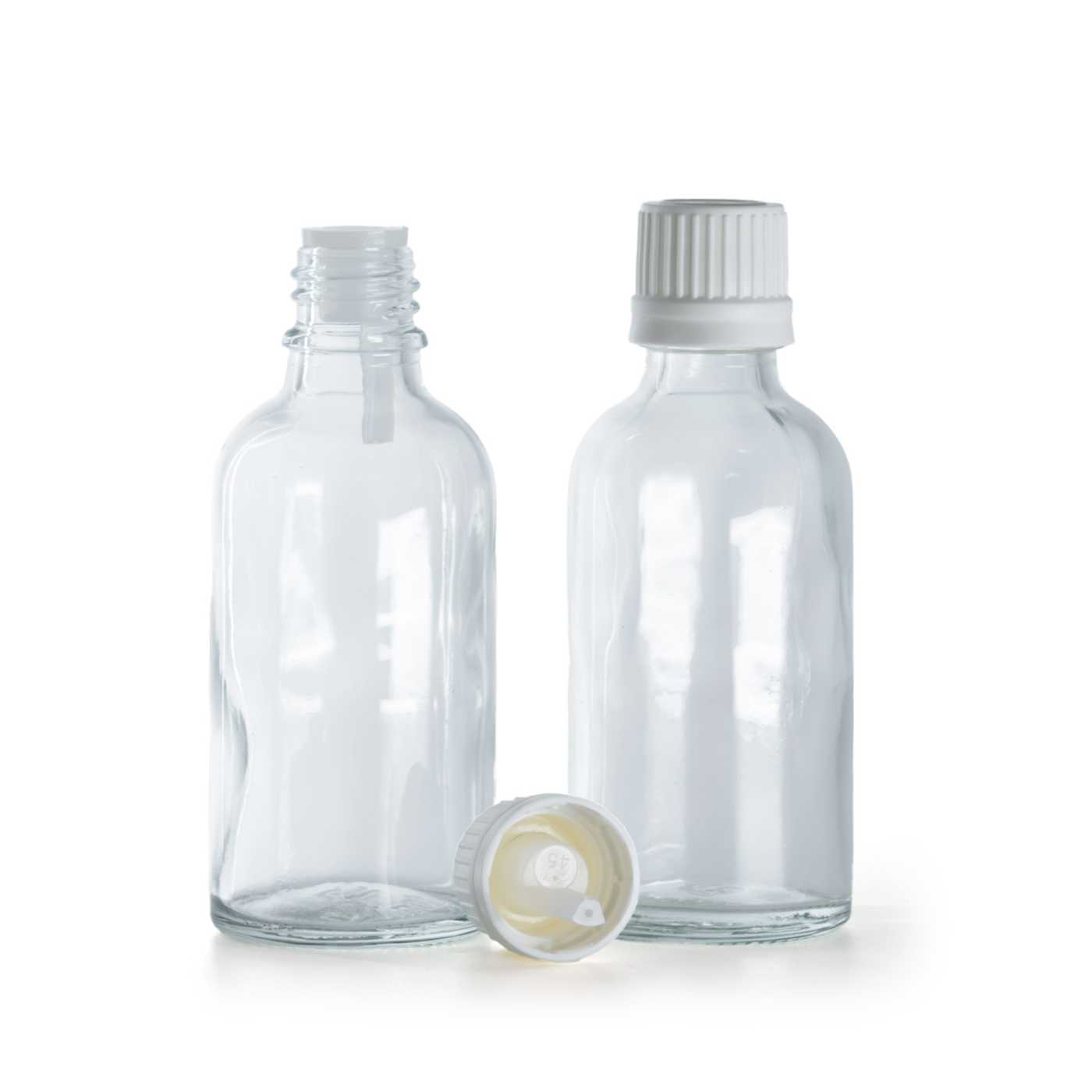 Üvegcse, átlátszó, fehér gyermekbiztos kupak cseppentő betéttel, 30 ml