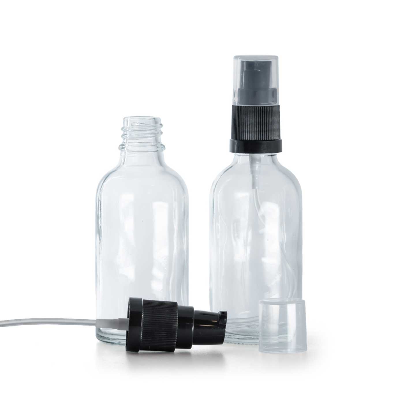 Átlátszó üvegpalack krémadagoló pumpával, 50 ml