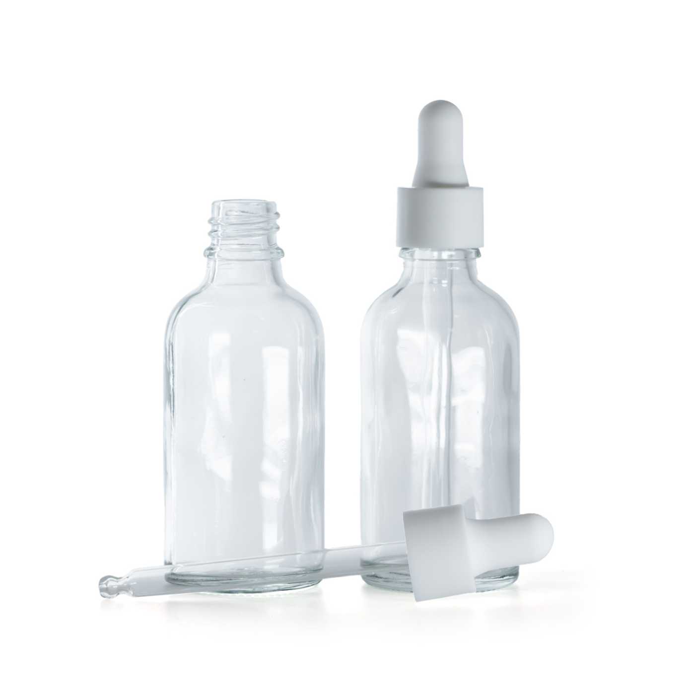 Butelka szklana, przezroczysta, biały matowy gładki kroplomierz, 50 ml