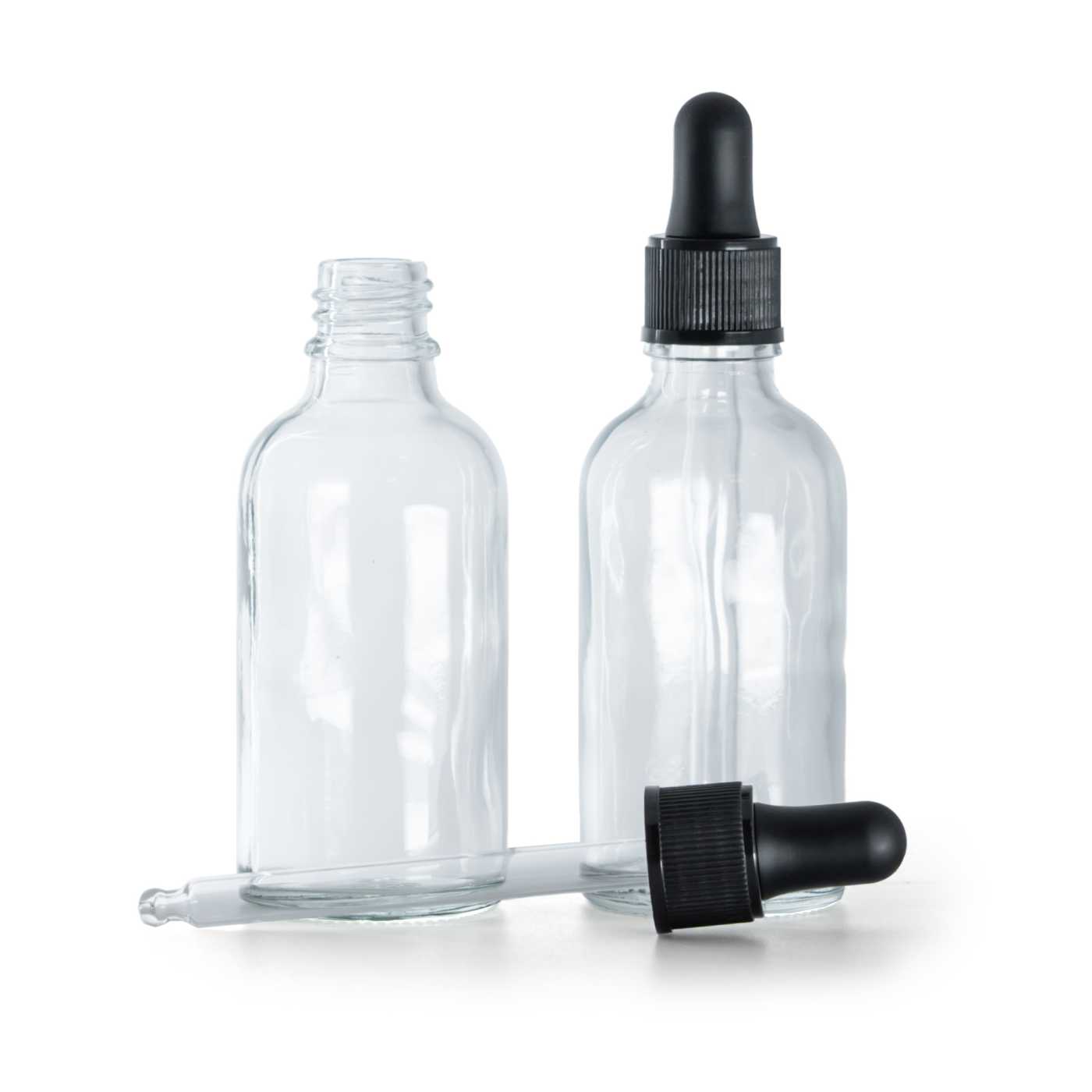 Butelka szklana przezroczysta, kroplomierz czarny matowy, 50 ml