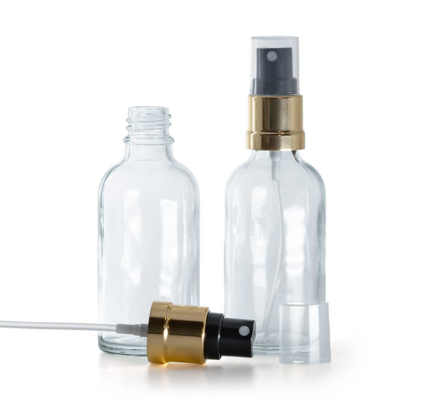 Flacon en verre transparent avec spray noir-or 50 ml