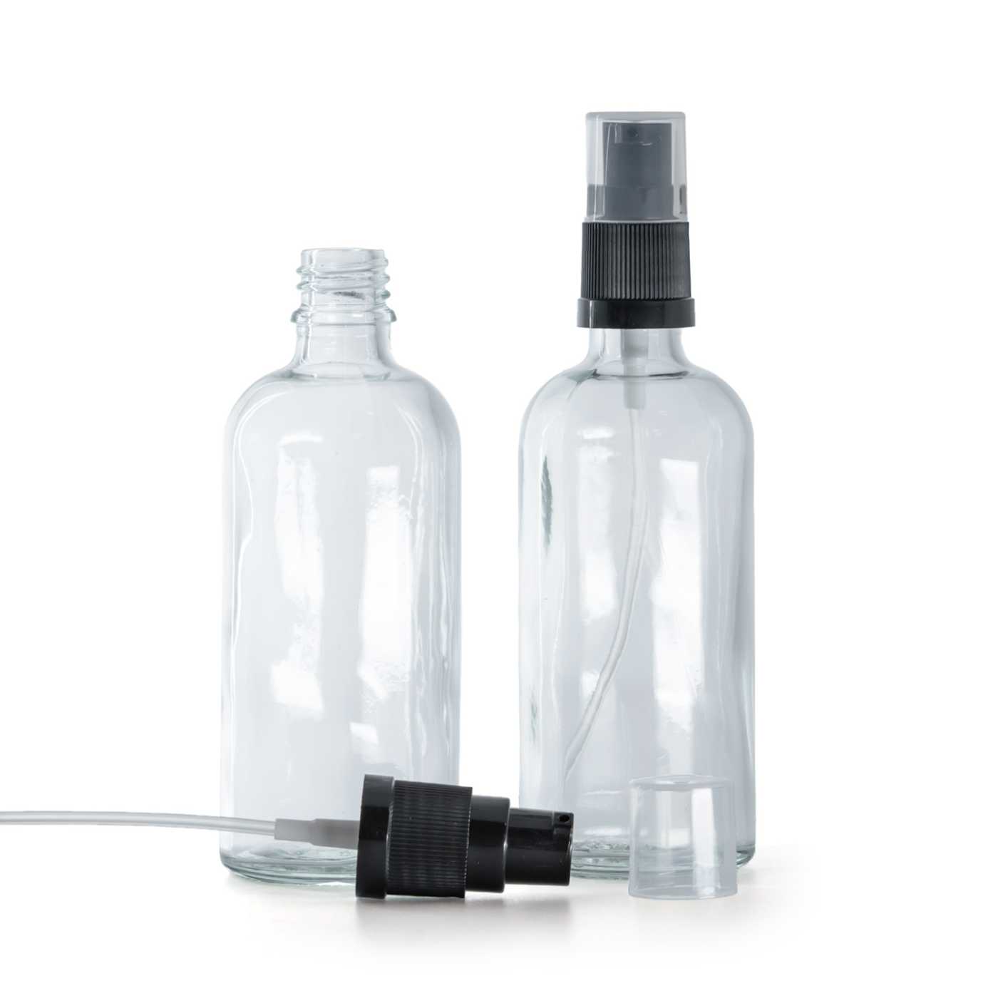 Átlátszó üvegpalack, krémadagoló pumpa, 100 ml