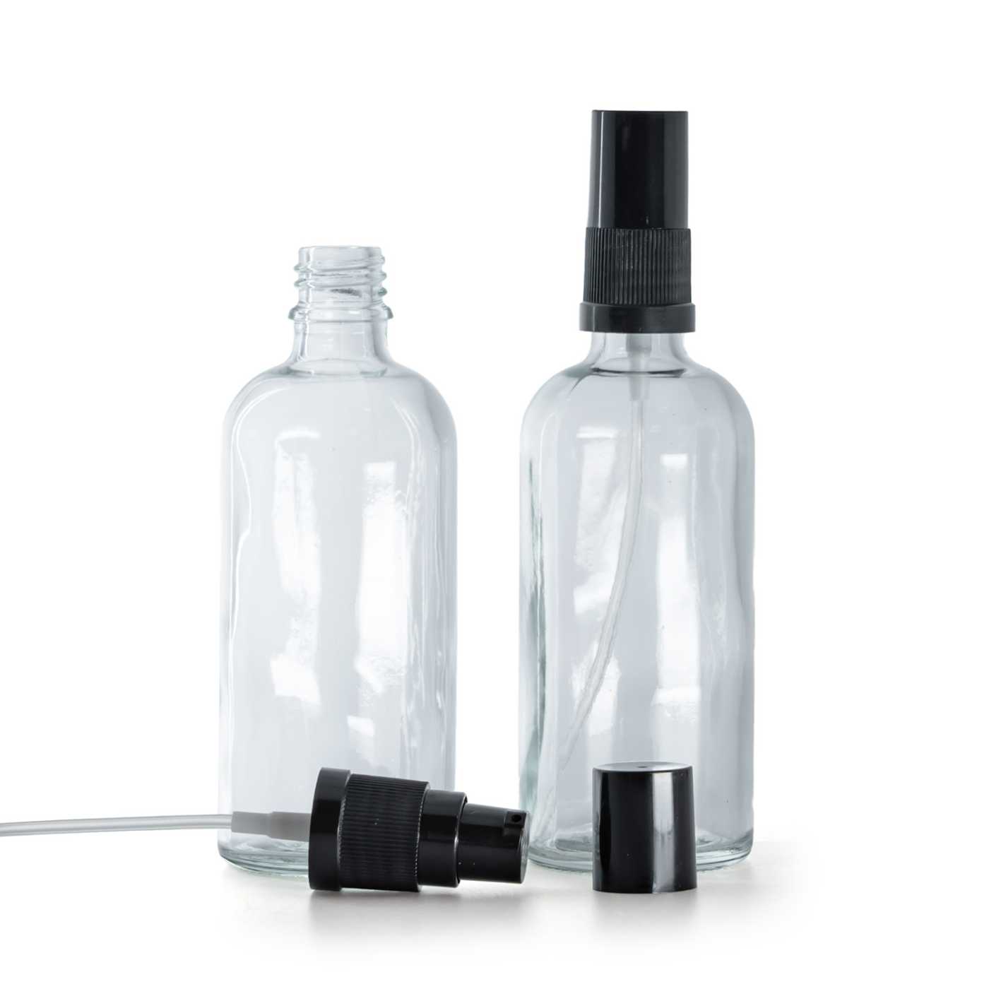 Butelka szklana, przezroczysta, dozownik do kremów z czarnym wierzchem, 100 ml
