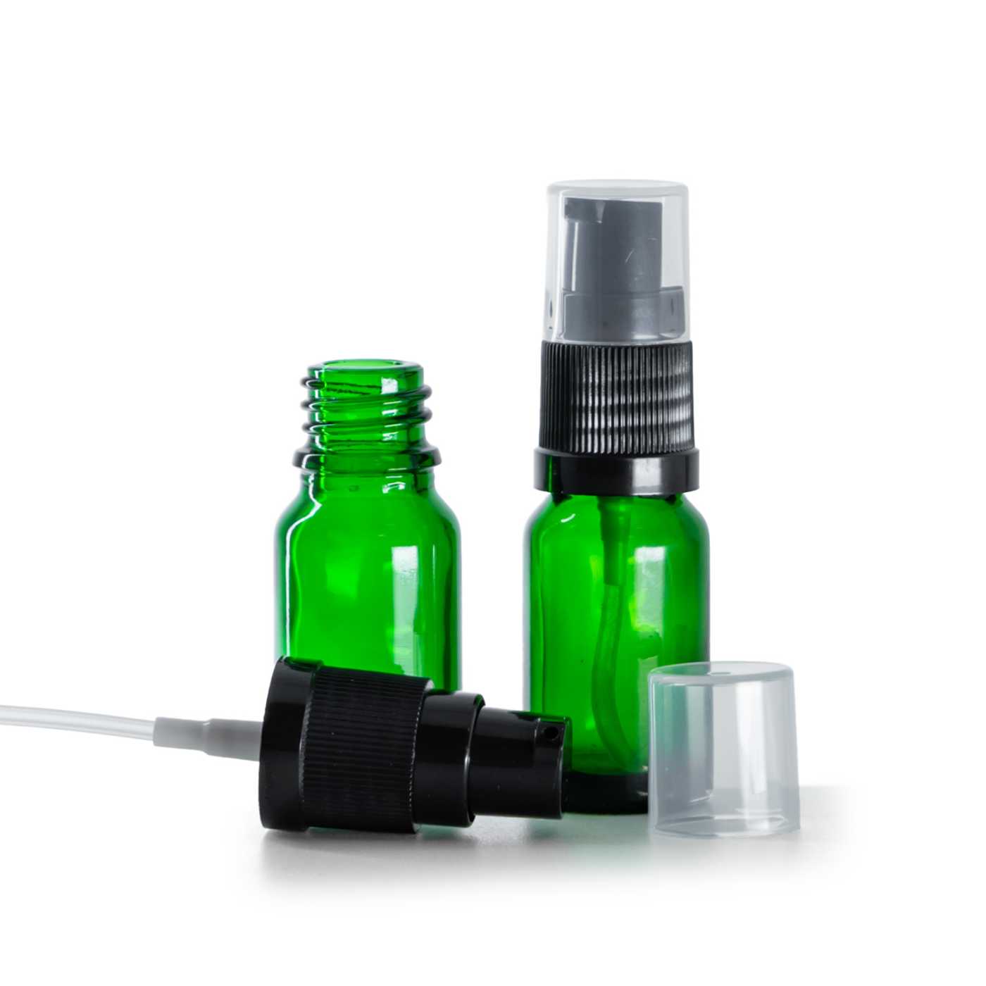 Zöld üvegpalack krémadagoló pumpával 10 ml