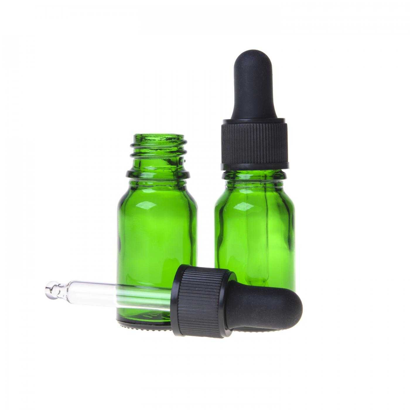 Zöld üvegpalack fekete cseppentővel 10 ml