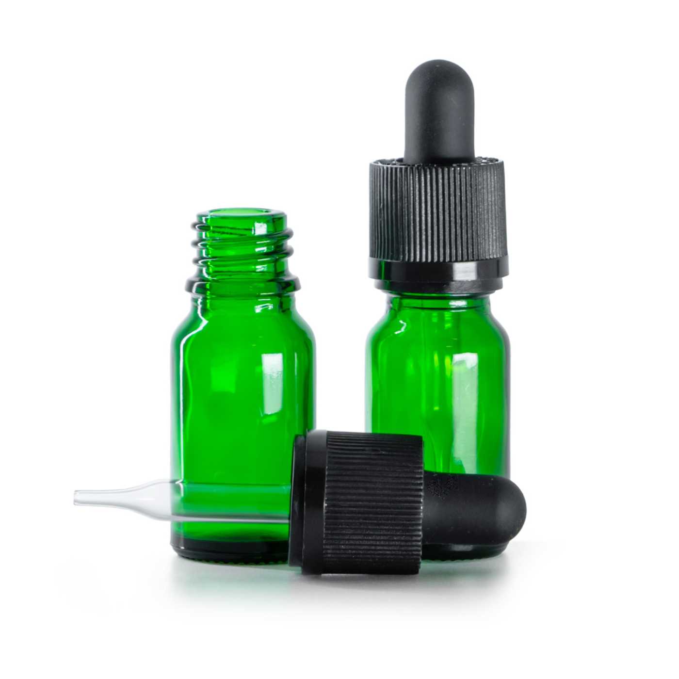 Zöld üvegpalack, cseppentő inviolabilitás-gyűrűvel, 10 ml