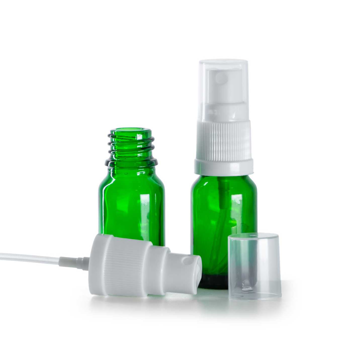 Zöld üvegpalack fehér permetezőfejjel 10 ml