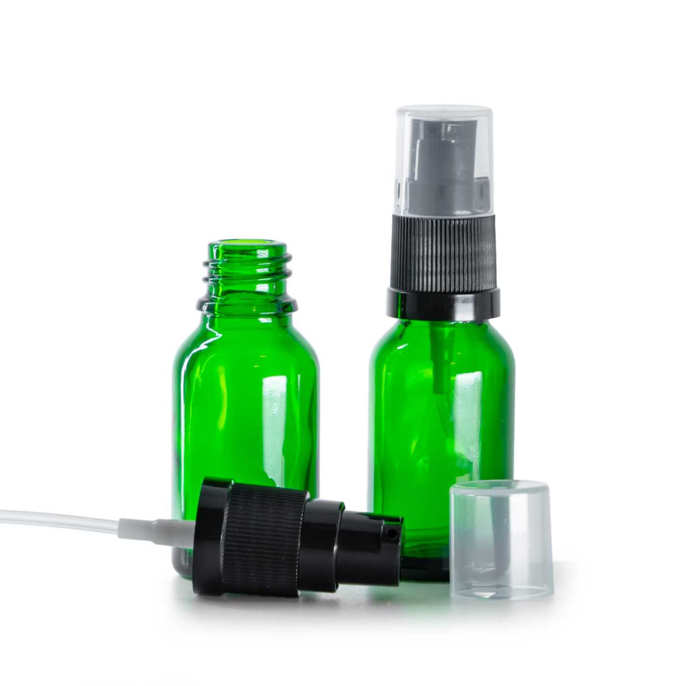 Zöld üvegpalack, krémadagoló pumpa, 15 ml