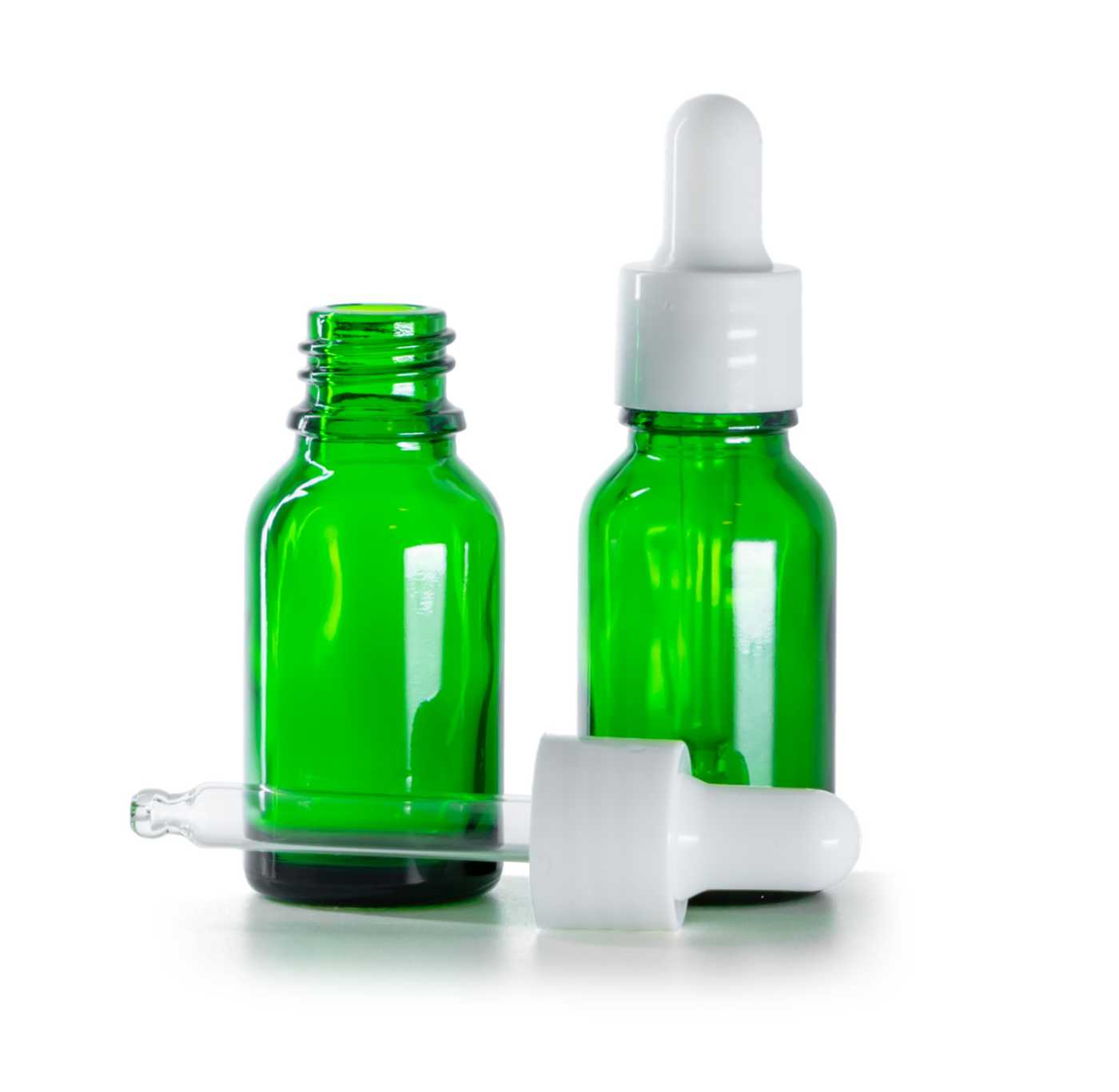 Sklenená fľaška, zelená, biele lesklé kvapátko, 15 ml