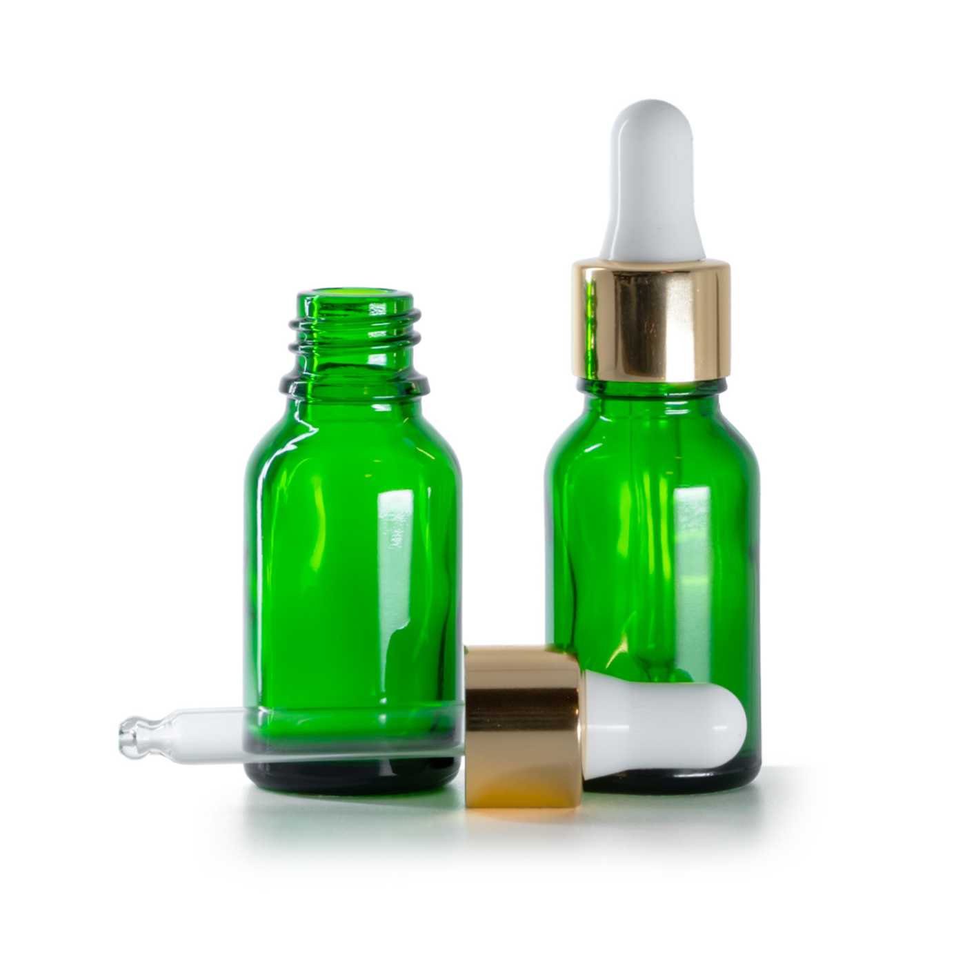 Sklenená fľaška, zelená, bielo-zlaté kvapátko, 15 ml