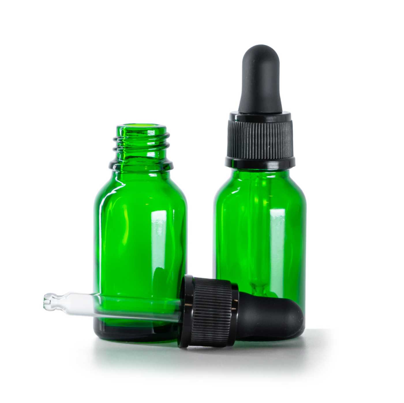 Sklenená fľaška, zelená, matné čierne kvapátko, 15 ml