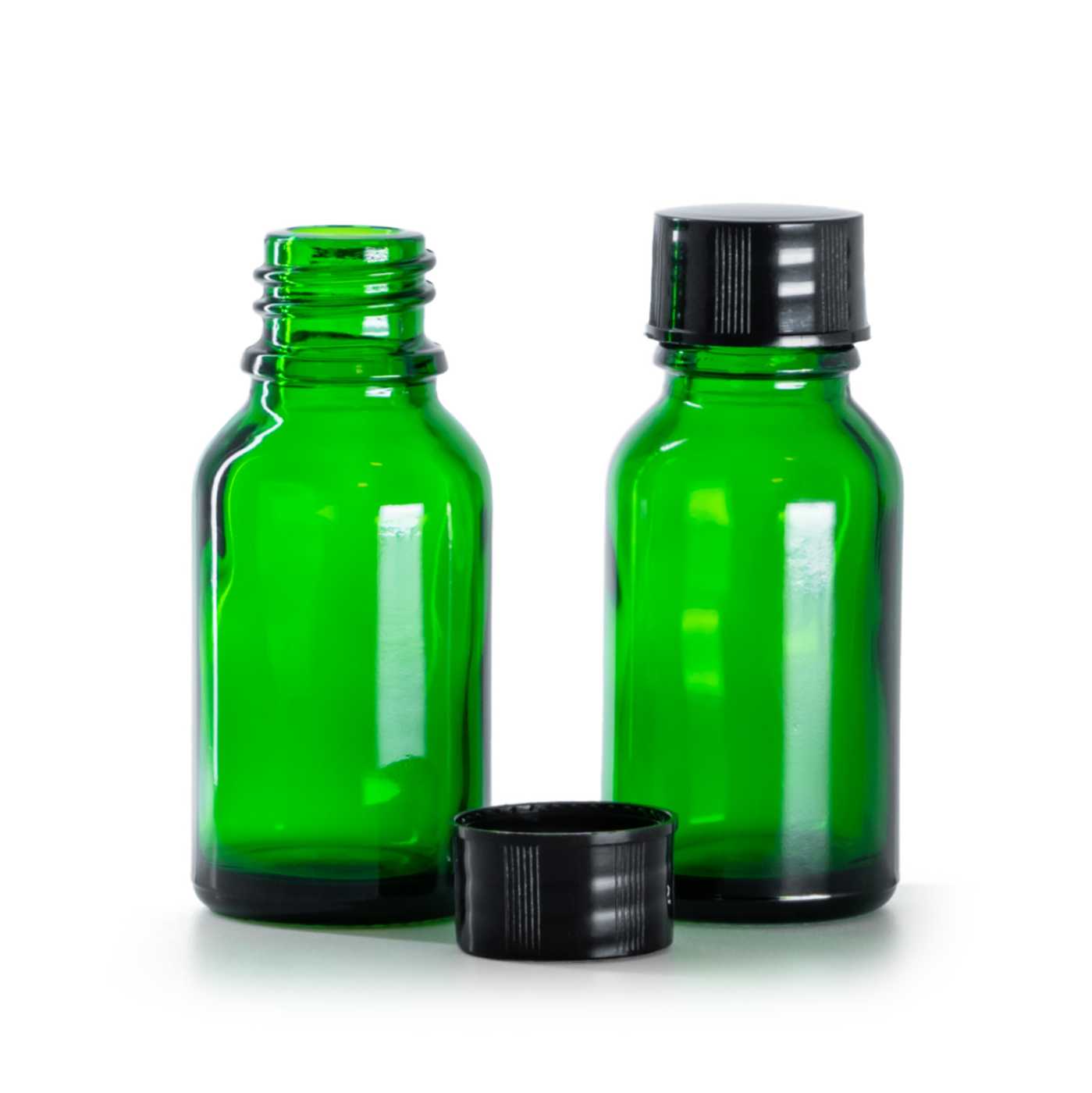 Butelka szklana, zielona, czarna nakrętka, 15 ml
