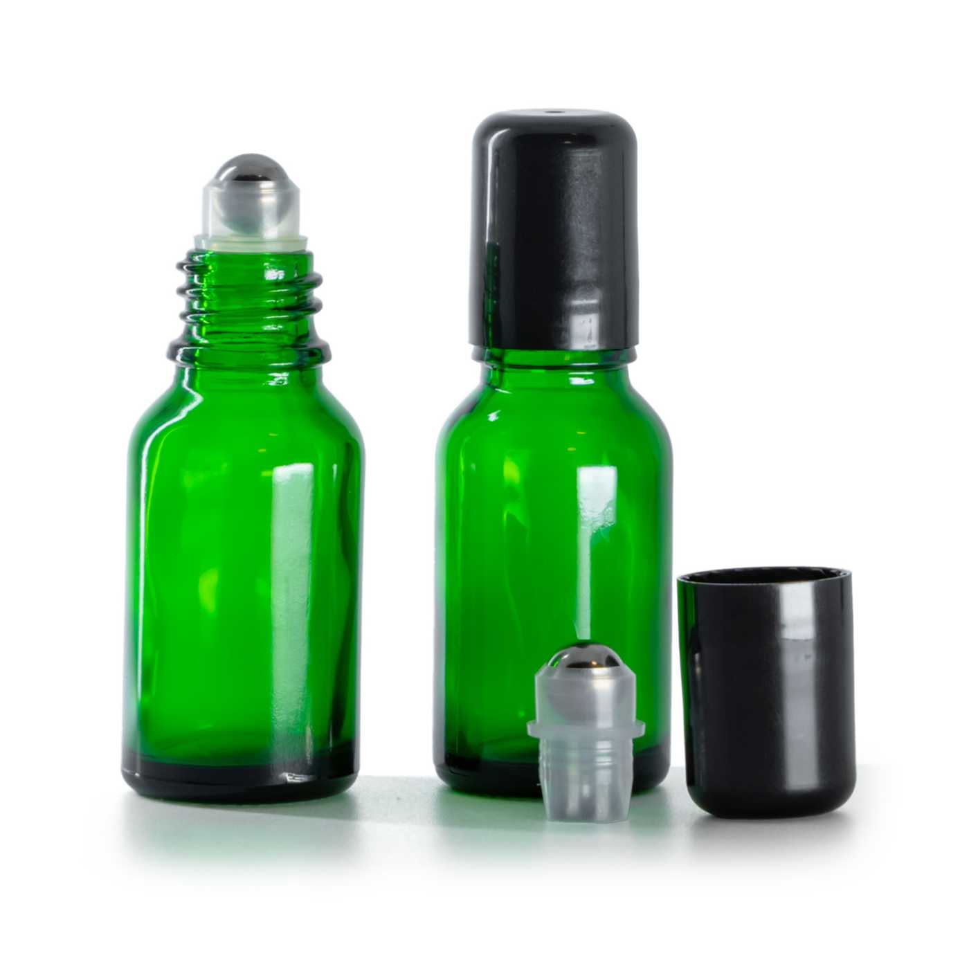 Flacon en verre vert roll-on, 15 ml