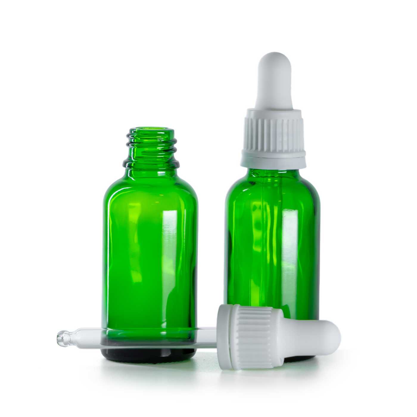 Zöld üvegpalack fehér cseppentővel 30 ml