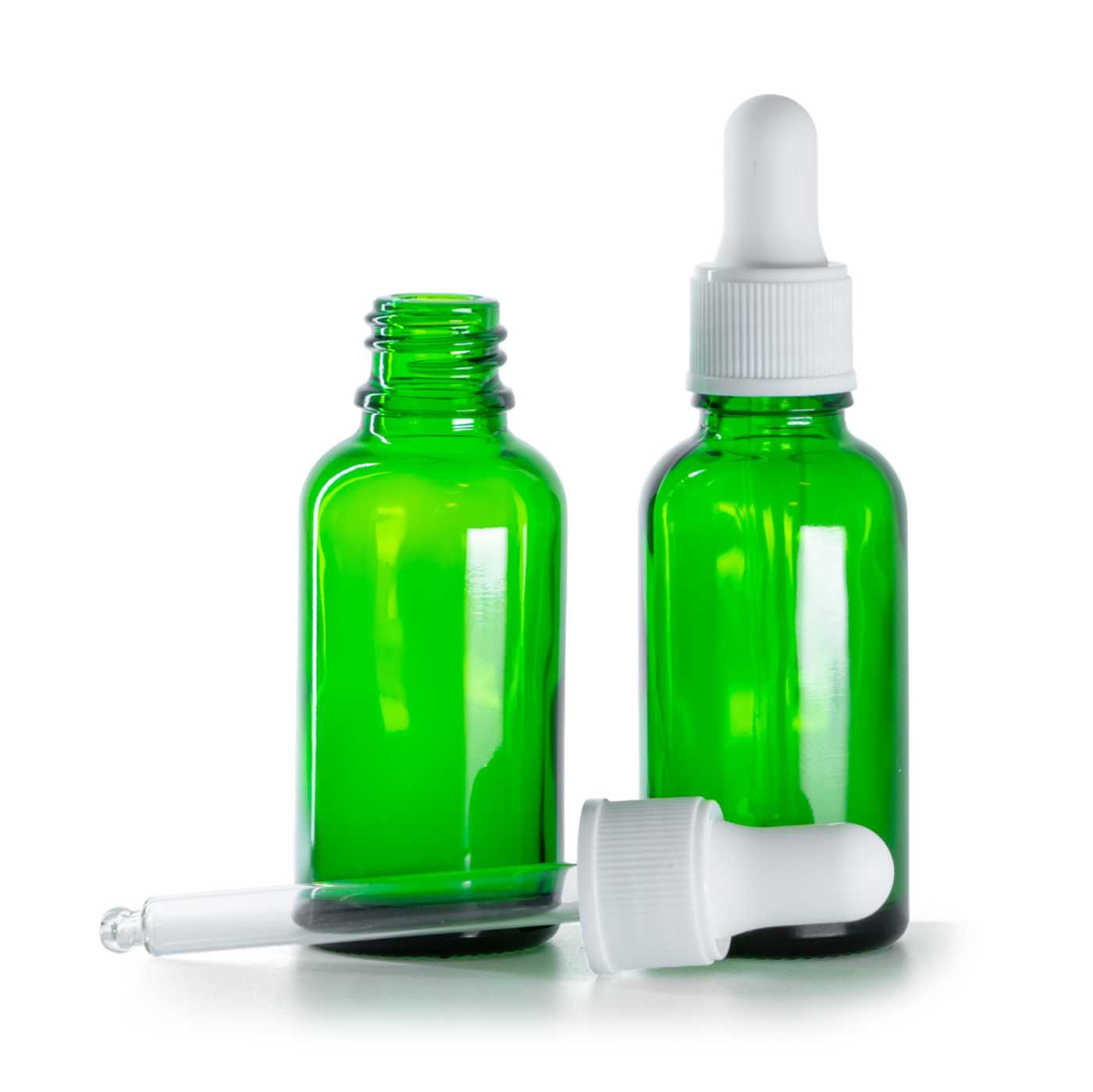 Zöld üvegpalack matt fehér cseppentővel 30 ml