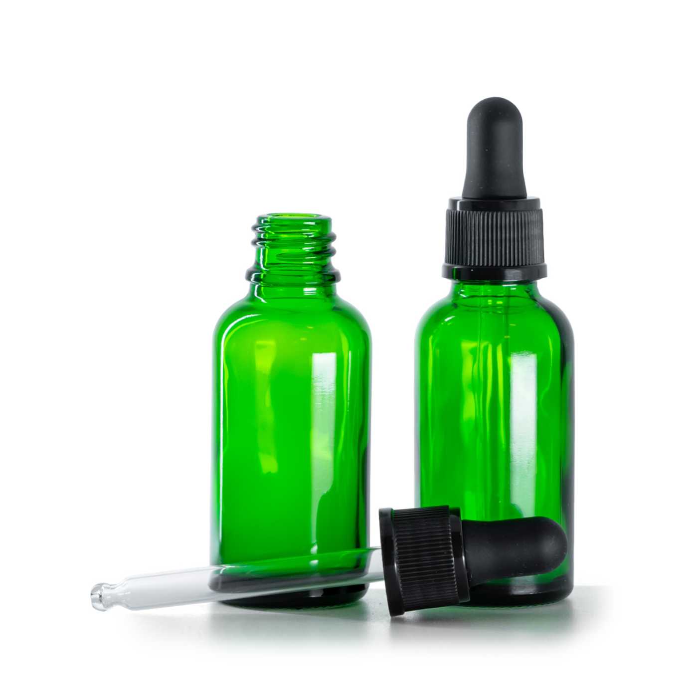 Zöld üvegpalack, matt fekete cseppentő, 30 ml