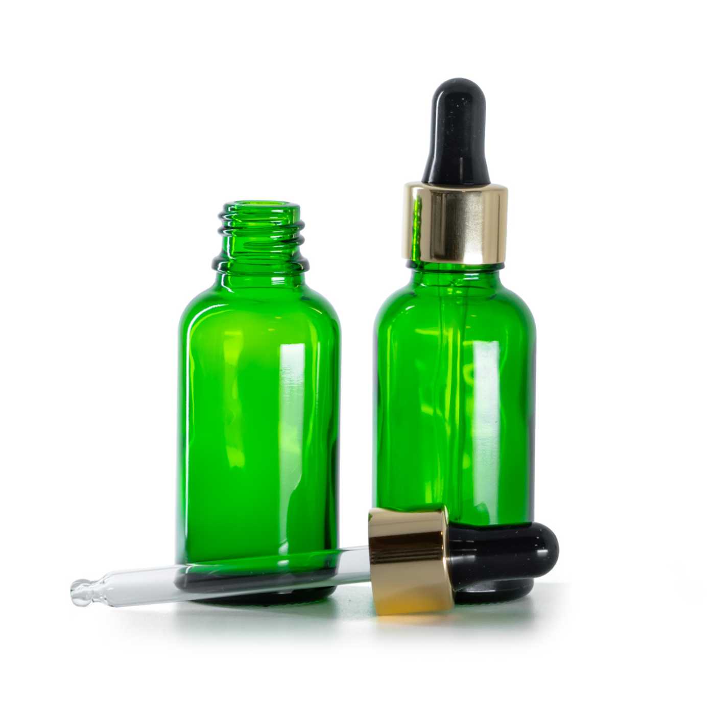Zöld üvegpalack fekete-arany pipettával 30 ml