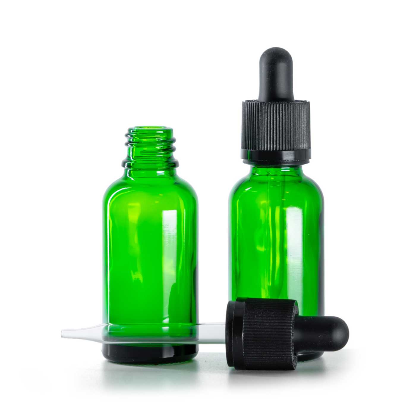 Zöld üvegpalack, cseppentő biztonsági zárással, 30 ml