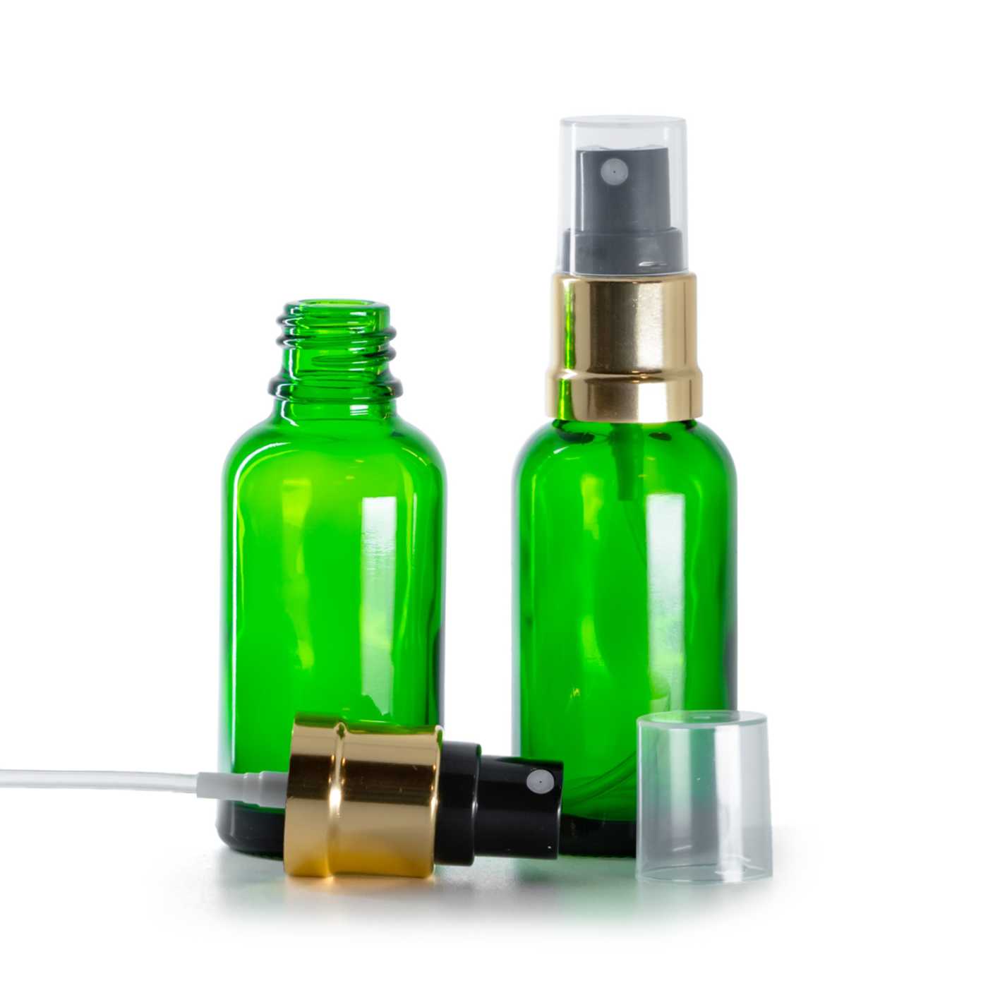 Flacon en verre vert avec spray noir et or 30 ml
