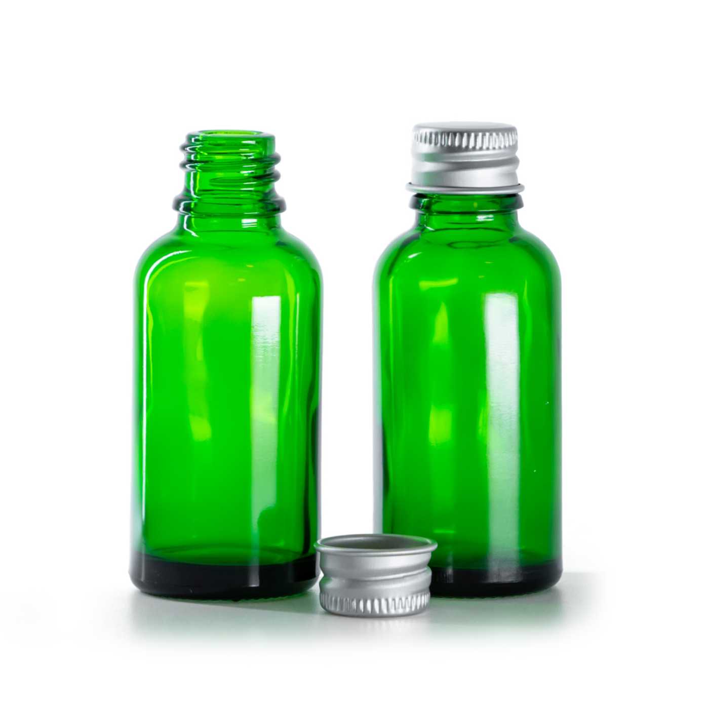 Zöld üvegcse, alumínium kupak, 30 ml