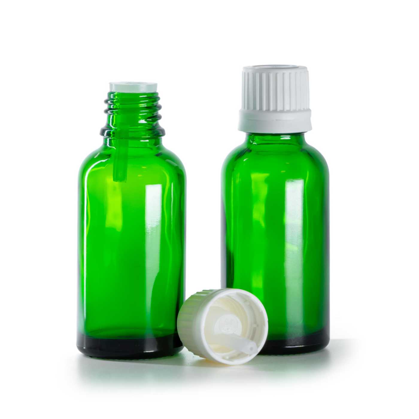 Zöld üvegcse, fehér kupak cseppentő betéttel, 30 ml