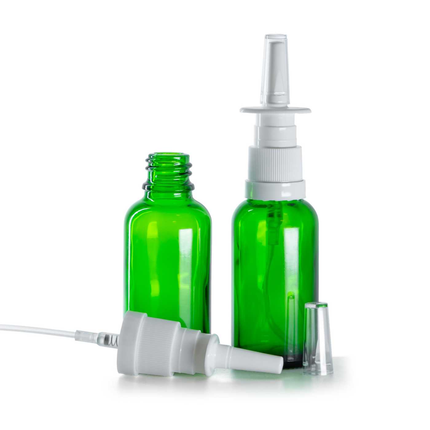 Zöld üvegpalack orrspray-adagolóval, 30 ml